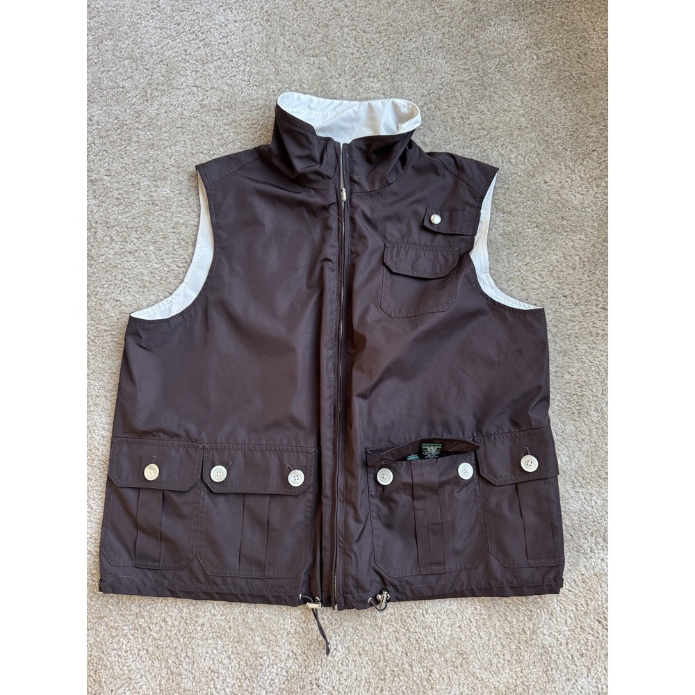 Ralph Lauren LRL Vest Reversible Brown Cream Pockets Full Zip Riding Size XLarge